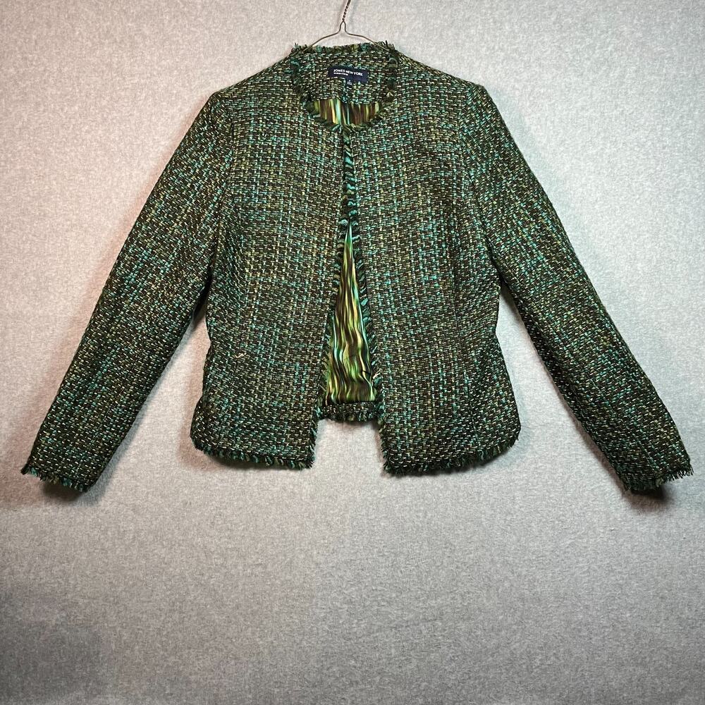 Jones New York Jacket Blazer Women's Size 4 Multicolor Tweed Fringe Open-front